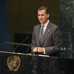 El rey Felipe VI interviene ante la Cumbre de Desarrollo Sostenible, que congrega a más de 150 jefes de Estado y de Gobierno para fijar la nueva agenda mundial que sustituirá a los Objetivos del Milenio, ayer en la sede de Naciones Unidas en Nueva York. EFE