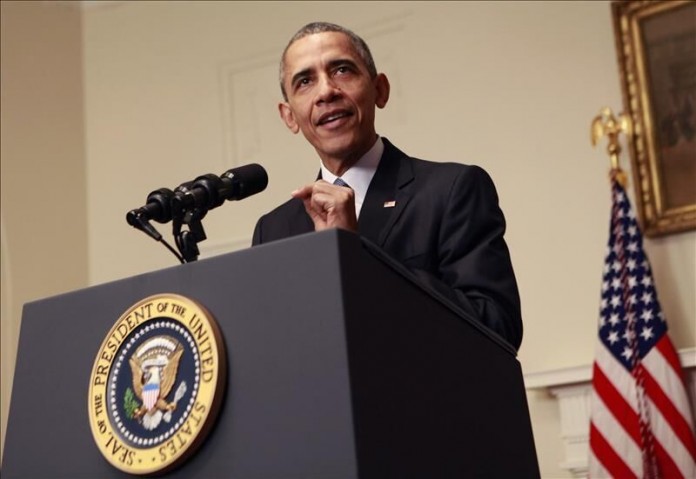 F1C4 El presidente de Estados Unidos, Barack Obama, pronuncia un discurso durante una ceremonia celebrada en el Edificio de la Oficina Ejecutiva Eisenhower de la Casa Blanca en Washington, Estados Unidos.ARCHIVO